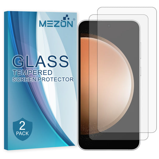 [2 Pack] MEZON Samsung Galaxy S23 FE (6.4") Tempered Glass Crystal Clear Premium 9H HD Case Friendly Screen Protector