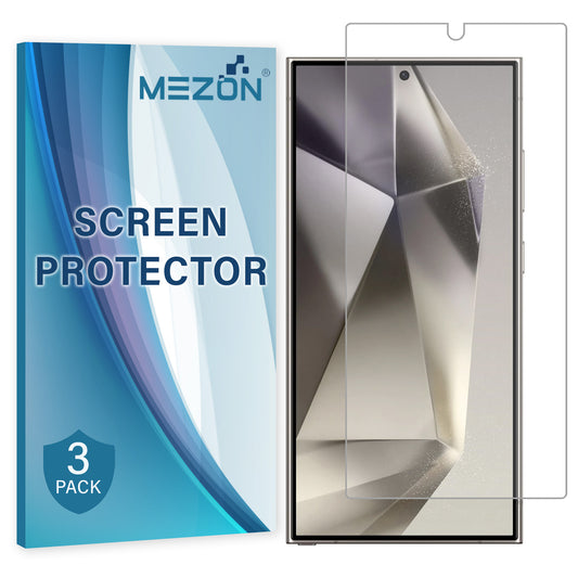 [3 Pack] MEZON Samsung Galaxy S24 Ultra (6.8") Clear Screen Protector Case Friendly Film (Galaxy S24 Ultra, Clear)