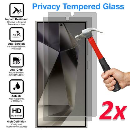 [2 Pack] MEZON Privacy Anti-Spy Full Coverage Samsung Galaxy S24 Ultra (6.8") Tempered Glass Fingerprint Unlock Premium 9H HD Screen Protectors
