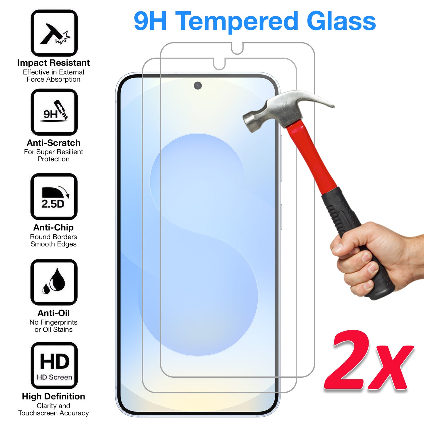 [2 Pack] MEZON Samsung Galaxy S25 (6.2") Tempered Glass Crystal Clear Premium 9H HD Fingerprint Unlock Screen Protectors