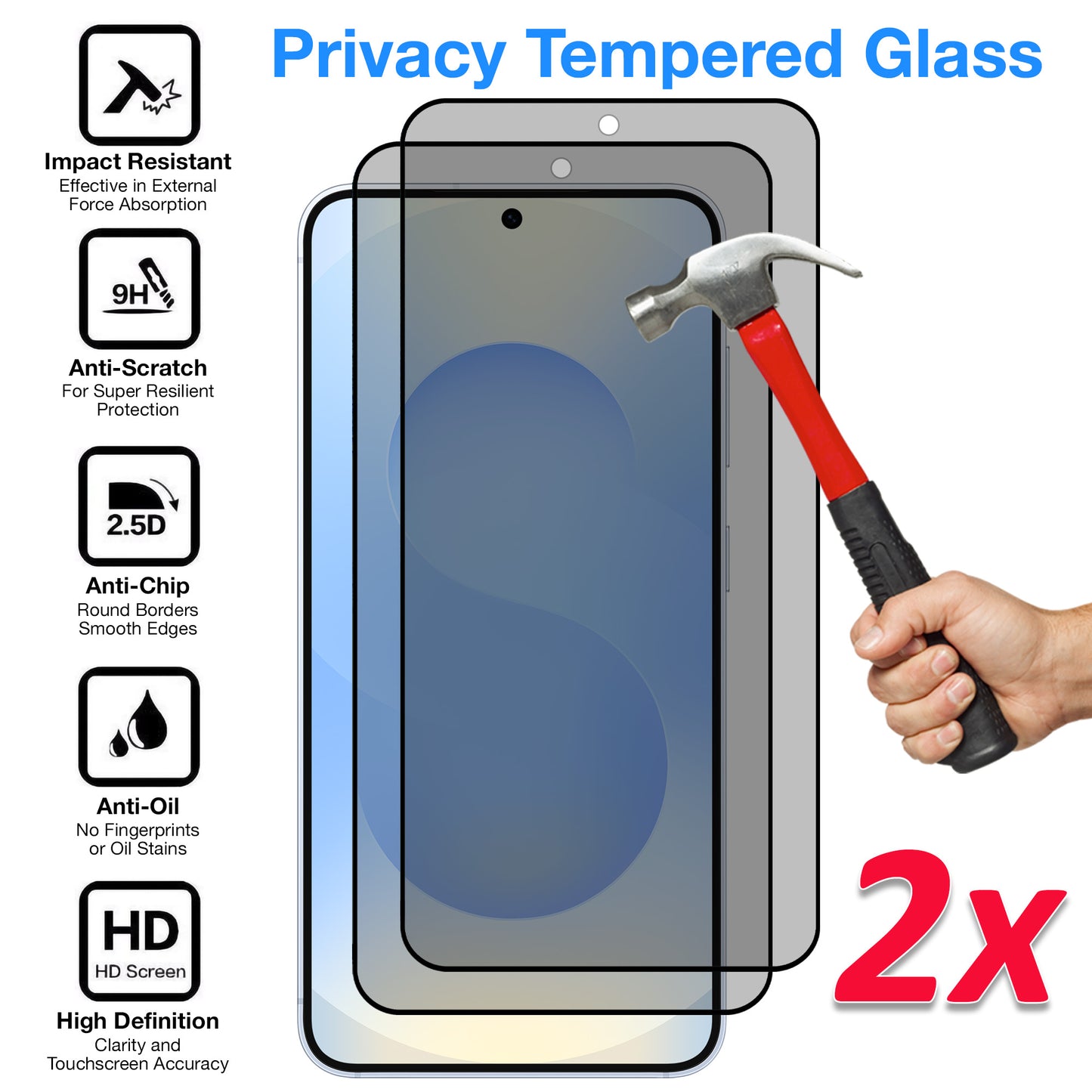 [2 Pack] MEZON Privacy Anti-Spy Full Coverage Samsung Galaxy S25 (6.2") Tempered Glass Fingerprint Unlock Premium 9H HD Screen Protectors