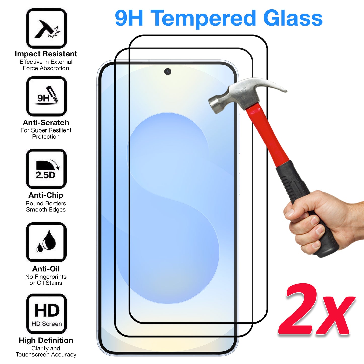 [2 Pack] MEZON Full Coverage Samsung Galaxy S25 (6.2") Crystal Clear Fingerprint Unlock Premium 9H HD Tempered Glass