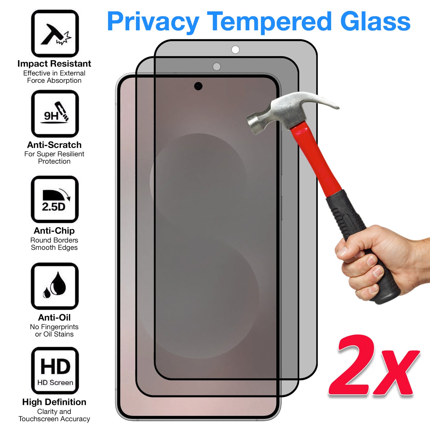 [2 Pack] MEZON Privacy Anti-Spy Full Coverage Samsung Galaxy S25 Edge (6.7") Tempered Glass Fingerprint Unlock Premium 9H HD Screen Protectors