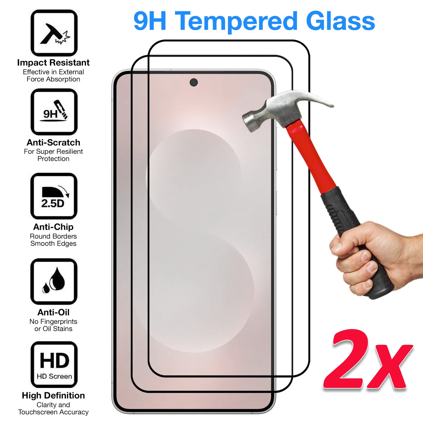 [2 Pack] MEZON Full Coverage Samsung Galaxy S25 Edge (6.7") Crystal Clear Fingerprint Unlock Premium 9H HD Tempered Glass