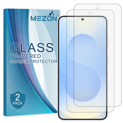 [2 Pack] MEZON Samsung Galaxy S25 FE (6.7") Tempered Glass Crystal Clear Premium 9H HD Case Friendly Screen Protectors