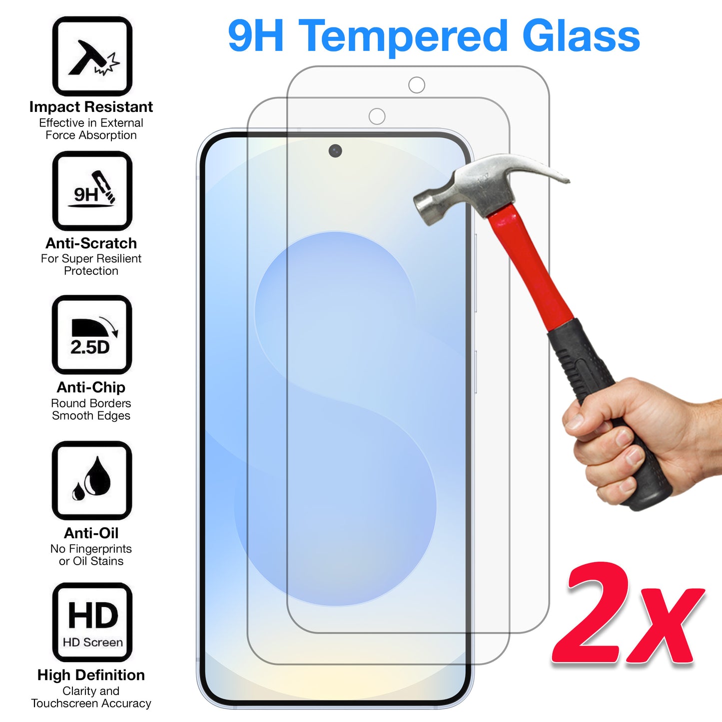[2 Pack] MEZON Samsung Galaxy S25 FE (6.7") Tempered Glass Crystal Clear Premium 9H HD Case Friendly Screen Protectors
