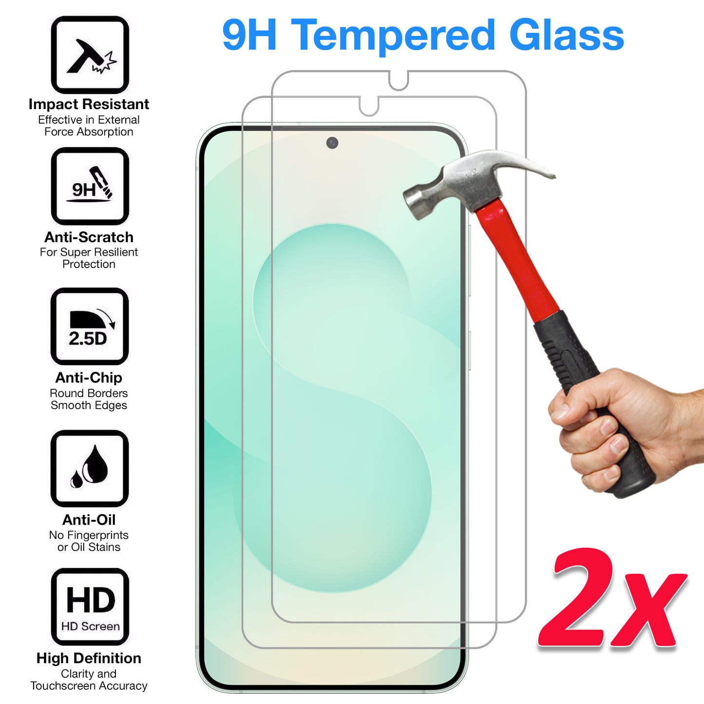 [2 Pack] MEZON Samsung Galaxy S25+ (6.7") Tempered Glass Crystal Clear Premium 9H HD Fingerprint Unlock Screen Protectors