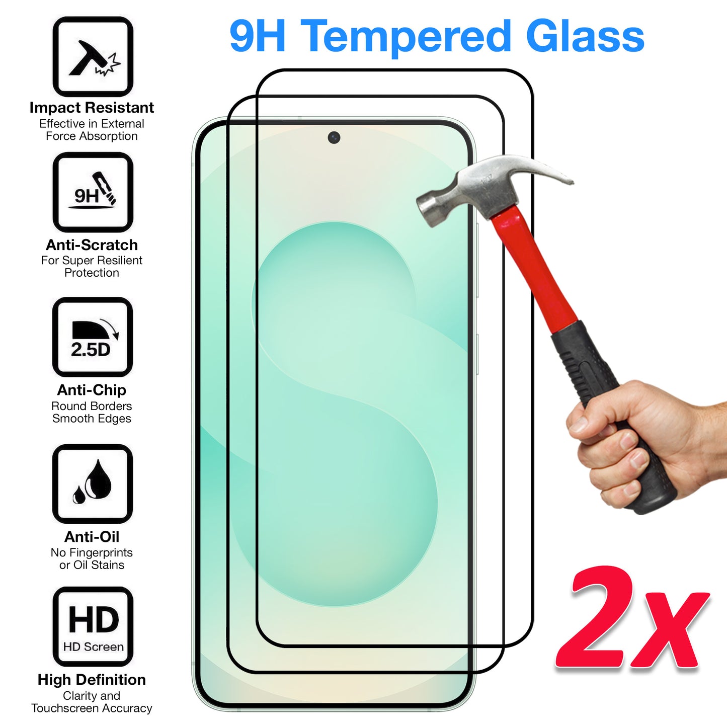 [2 Pack] MEZON Full Coverage Samsung Galaxy S25+ (6.7") Crystal Clear Fingerprint Unlock Premium 9H HD Tempered Glass