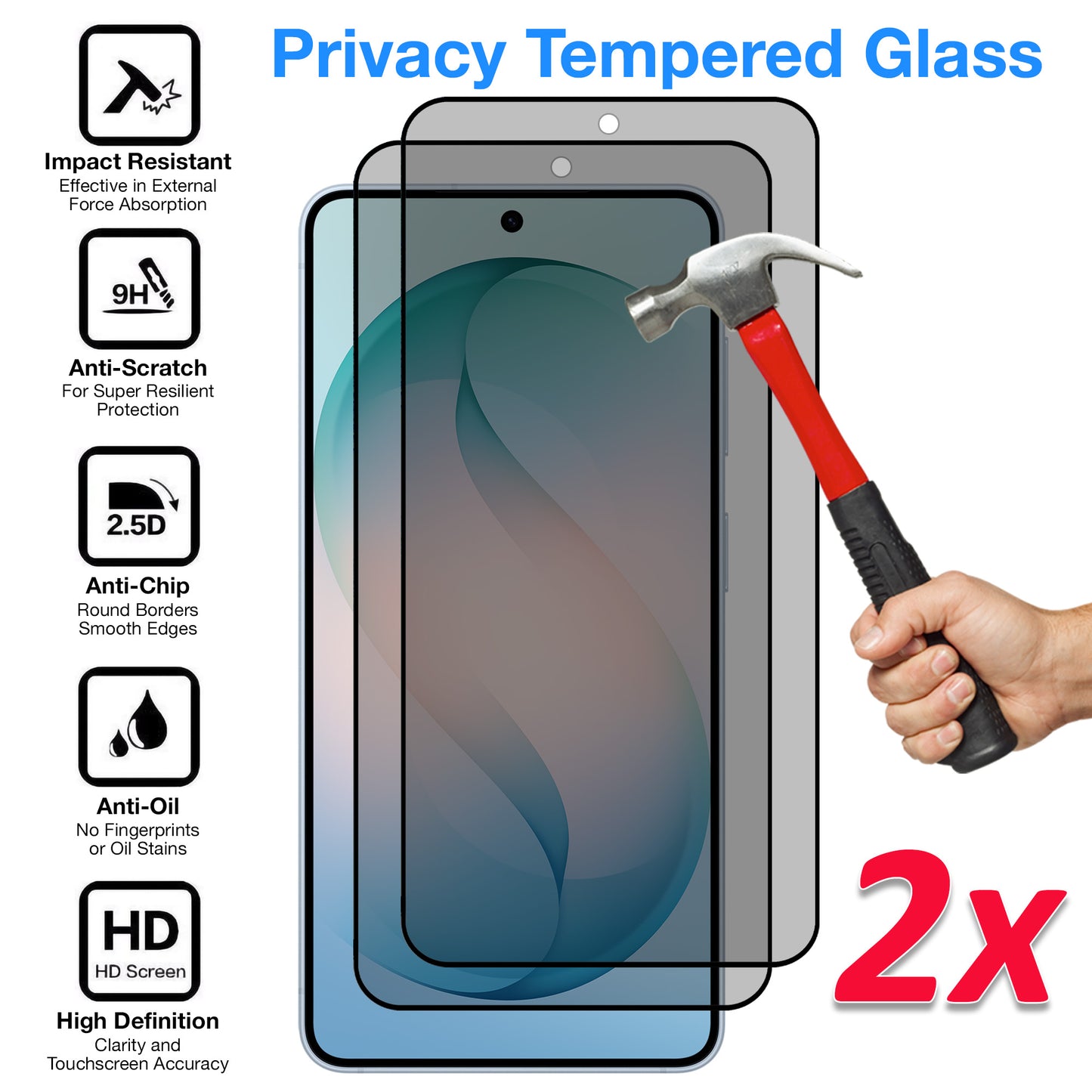 [2 Pack] MEZON Privacy Anti-Spy Full Coverage Samsung Galaxy S26 (6.3") Tempered Glass Fingerprint Unlock Premium 9H HD Screen Protectors
