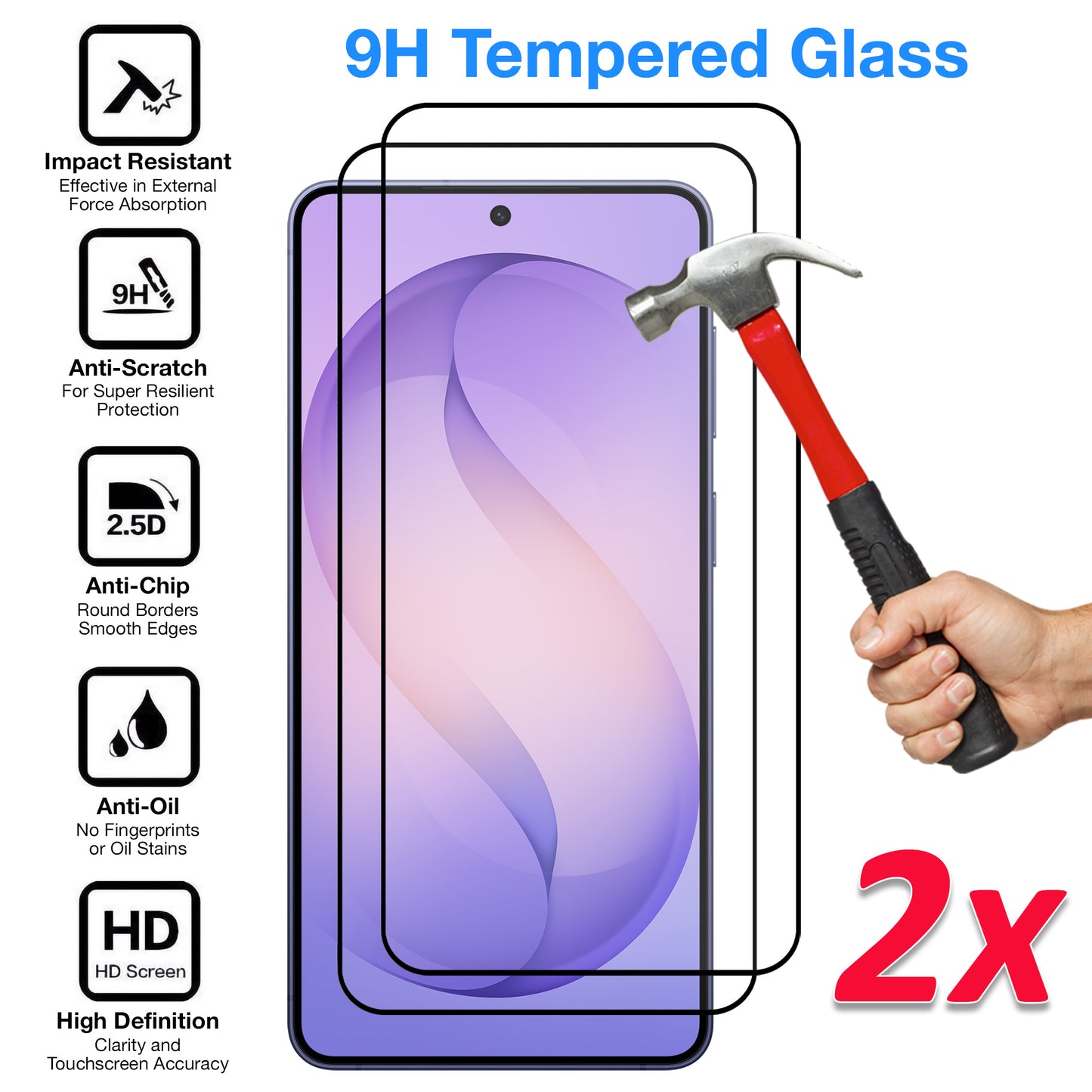 [2 Pack] MEZON Full Coverage Samsung Galaxy S26+ (6.7") Crystal Clear Fingerprint Unlock Premium 9H HD Tempered Glass