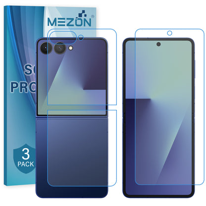 [3x in 1] MEZON Samsung Galaxy Z Flip7 Premium Hydrogel Clear Edge-to-Edge Full Coverage Screen Protector Fingerprint Film