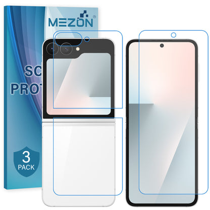 [3x in 1] MEZON Samsung Galaxy Z Flip7 FE Premium Hydrogel Clear Edge-to-Edge Full Coverage Screen Protector Fingerprint Film