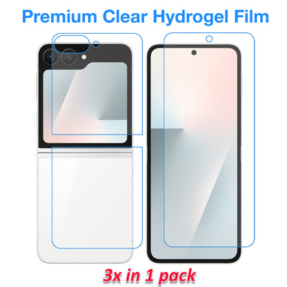 [3x in 1] MEZON Samsung Galaxy Z Flip7 FE Premium Hydrogel Clear Edge-to-Edge Full Coverage Screen Protector Fingerprint Film