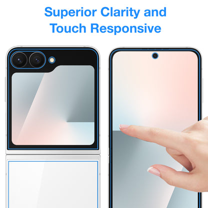 [3x in 1] MEZON Samsung Galaxy Z Flip7 FE Premium Hydrogel Clear Edge-to-Edge Full Coverage Screen Protector Fingerprint Film