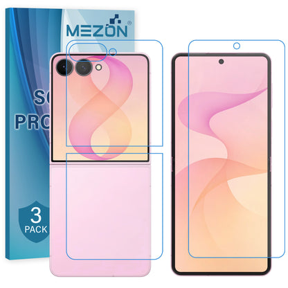 [3x in 1] MEZON Samsung Galaxy Z Flip8 Premium Hydrogel Clear Edge-to-Edge Full Coverage Screen Protector Fingerprint Film