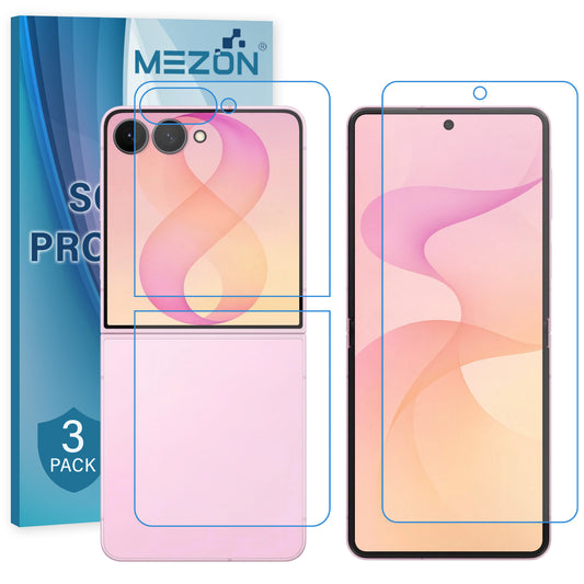 [3x in 1] MEZON Samsung Galaxy Z Flip8 Premium Hydrogel Clear Edge-to-Edge Full Coverage Screen Protector Fingerprint Film