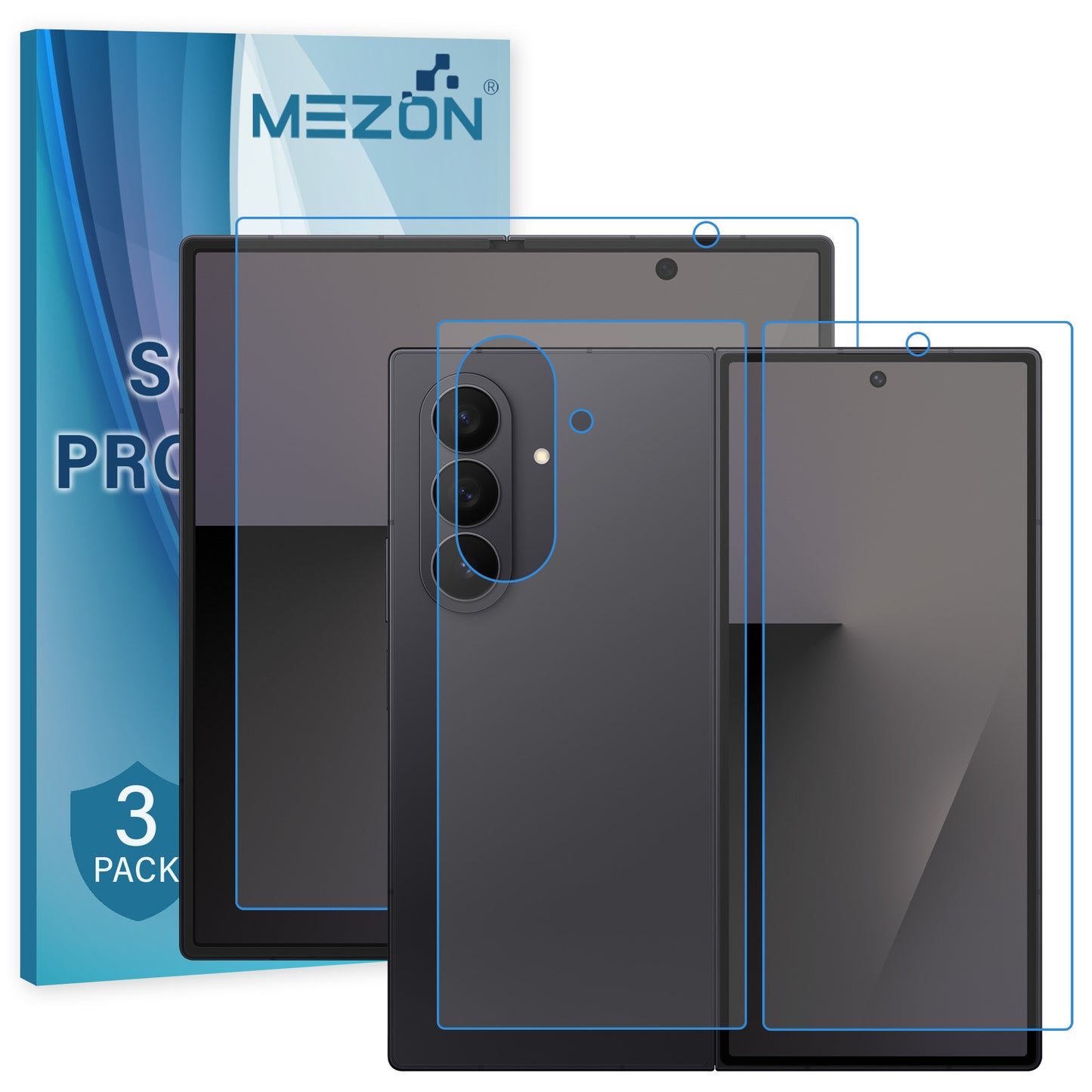 [3x in 1] MEZON Samsung Galaxy Z Fold7 Premium Hydrogel Clear Edge-to-Edge Full Coverage Screen Protector Fingerprint Film