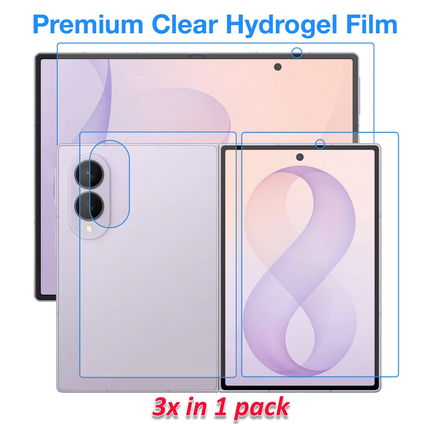 [3x in 1] MEZON Samsung Galaxy Z Fold8 Premium Hydrogel Clear Edge-to-Edge Full Coverage Screen Protector Fingerprint Film