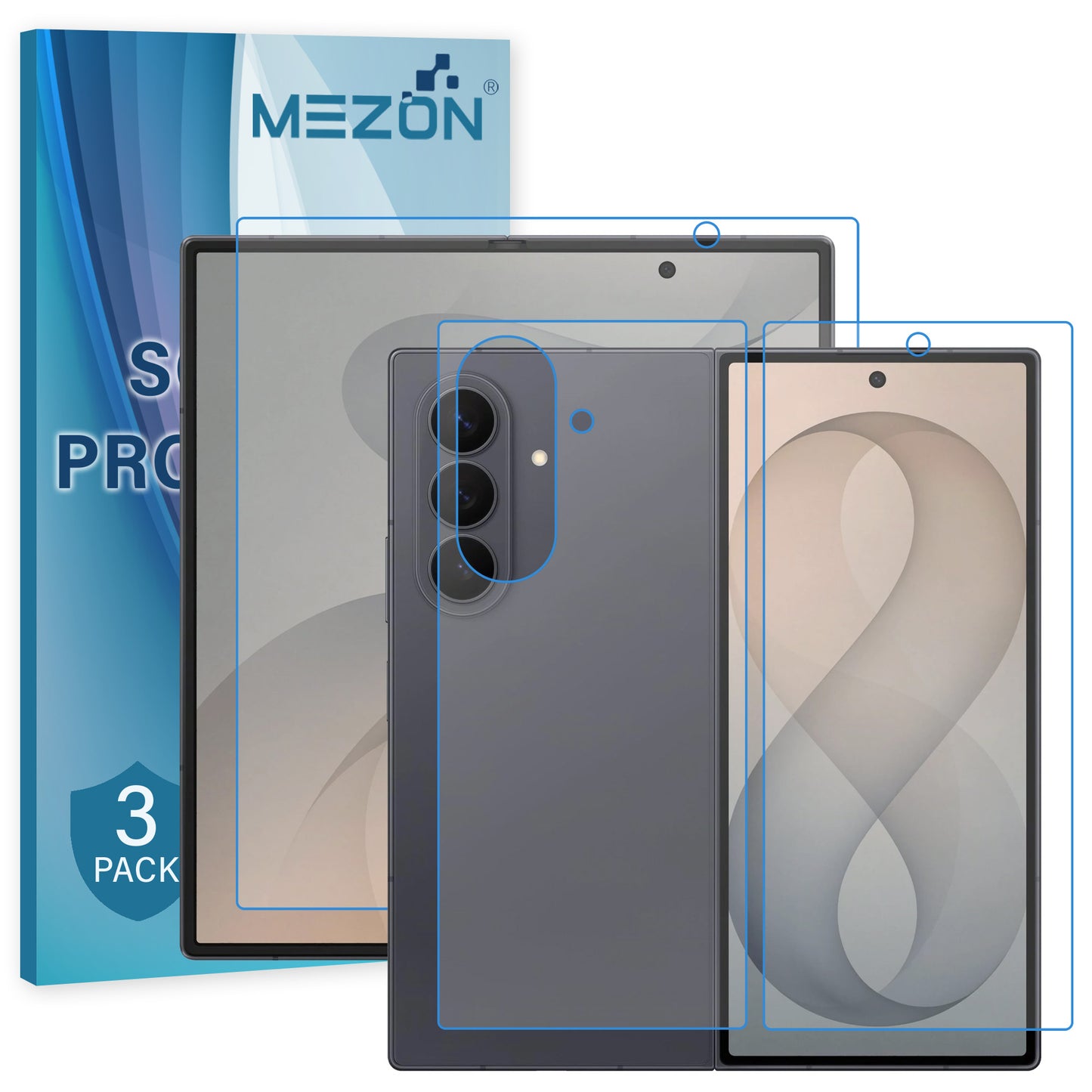 [3x in 1] MEZON Samsung Galaxy Z Fold8 Ultra Premium Hydrogel Clear Edge-to-Edge Full Coverage Screen Protector Fingerprint Film