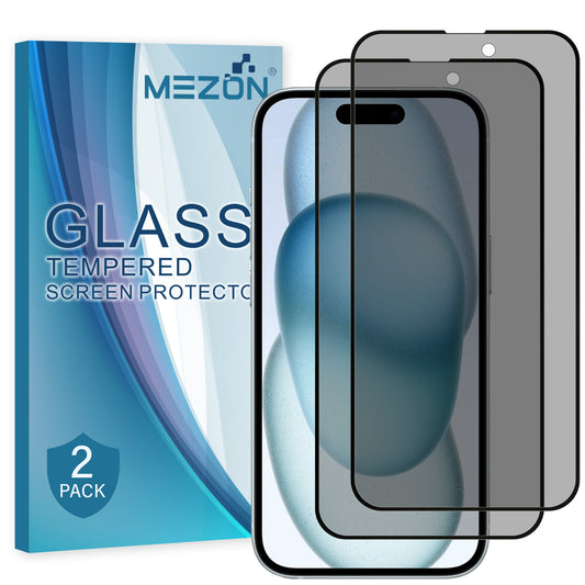 [2 Pack] MEZON Privacy Anti-Spy Full Coverage iPhone 15 (6.1") Tempered Glass Premium 9H HD Screen Protectors