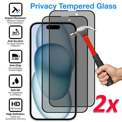 [2 Pack] MEZON Privacy Anti-Spy Full Coverage iPhone 15 (6.1") Tempered Glass Premium 9H HD Screen Protectors