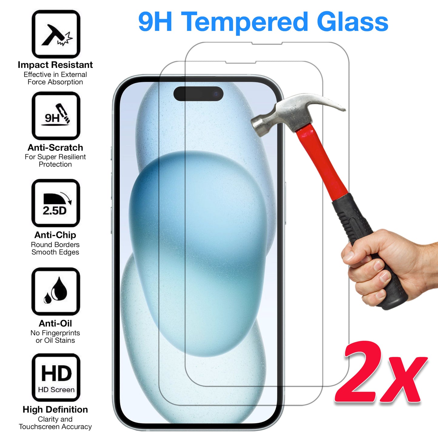 [2 Pack] MEZON Tempered Glass for iPhone 15 Plus (6.7") Crystal Clear Premium 9H HD Case Friendly Screen Protector