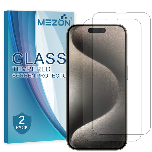 [2 Pack] MEZON Tempered Glass for iPhone 15 Pro Max (6.7") Crystal Clear Premium 9H HD Case Friendly Screen Protector
