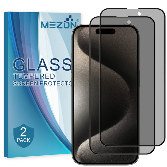[2 Pack] MEZON Privacy Anti-Spy Full Coverage iPhone 15 Pro (6.1") Tempered Glass Premium 9H HD Screen Protectors