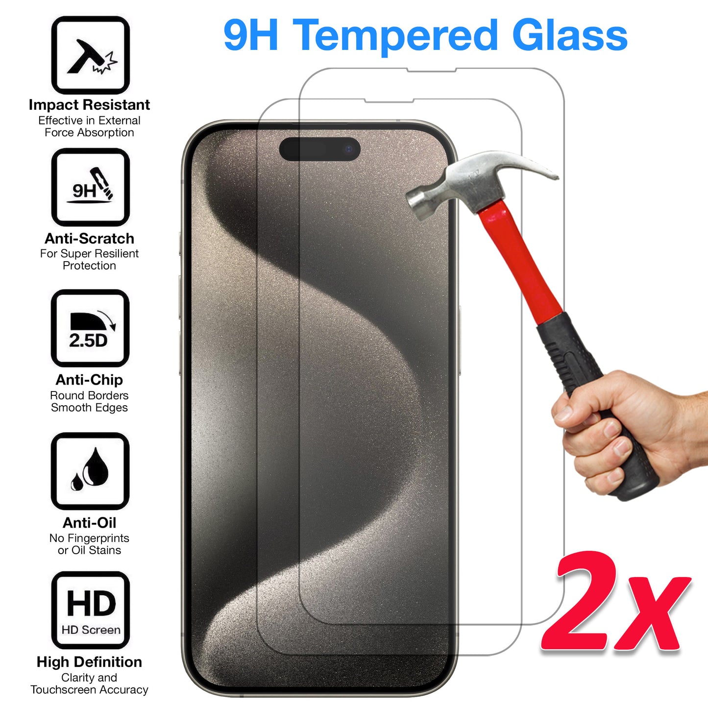 [2 Pack] MEZON Tempered Glass for iPhone 15 Pro (6.1") Crystal Clear Premium 9H HD Case Friendly Screen Protector
