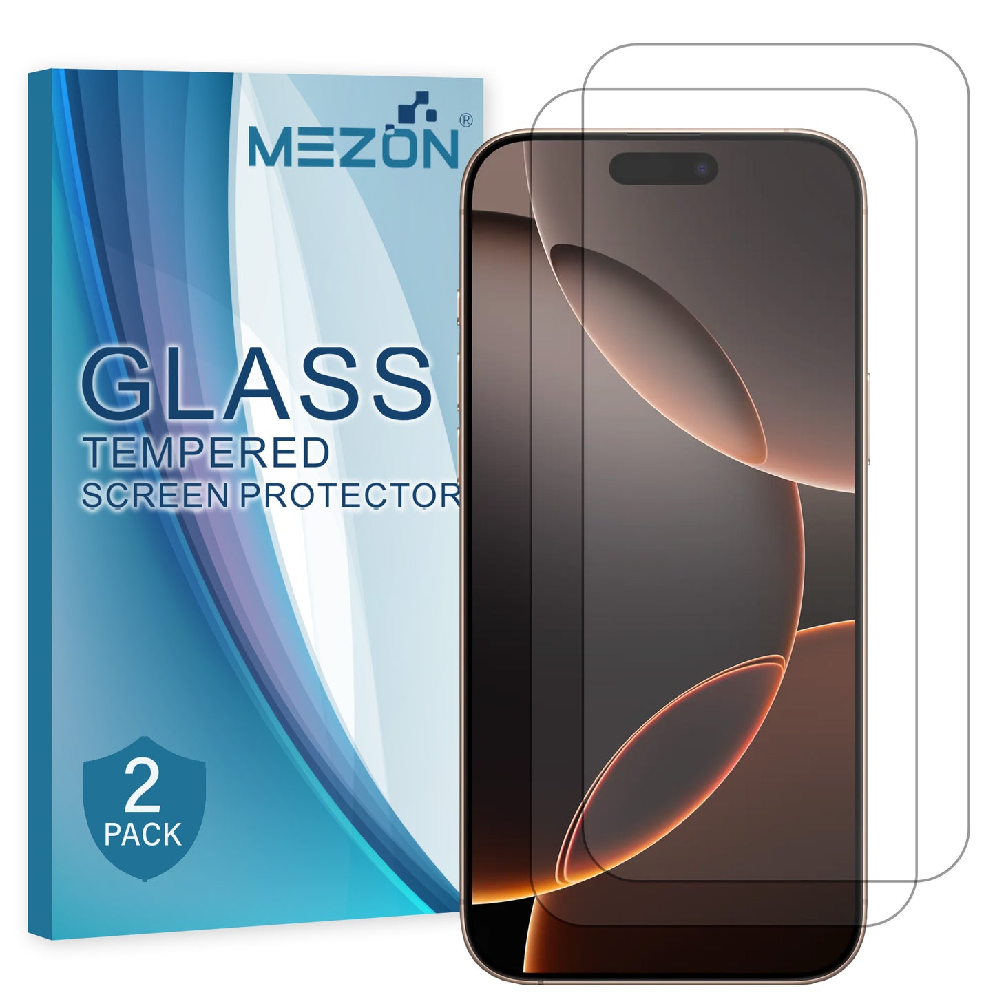 [2 Pack] MEZON Tempered Glass for iPhone 16 Pro (6.3") Crystal Clear Premium 9H HD Case Friendly Screen Protectors