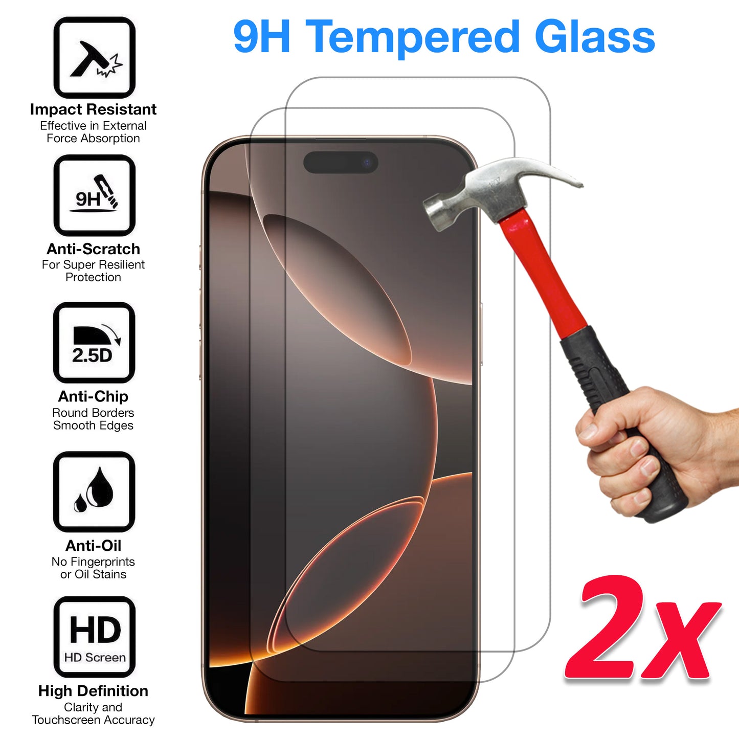 [2 Pack] MEZON Tempered Glass for iPhone 16 Pro (6.3") Crystal Clear Premium 9H HD Case Friendly Screen Protectors