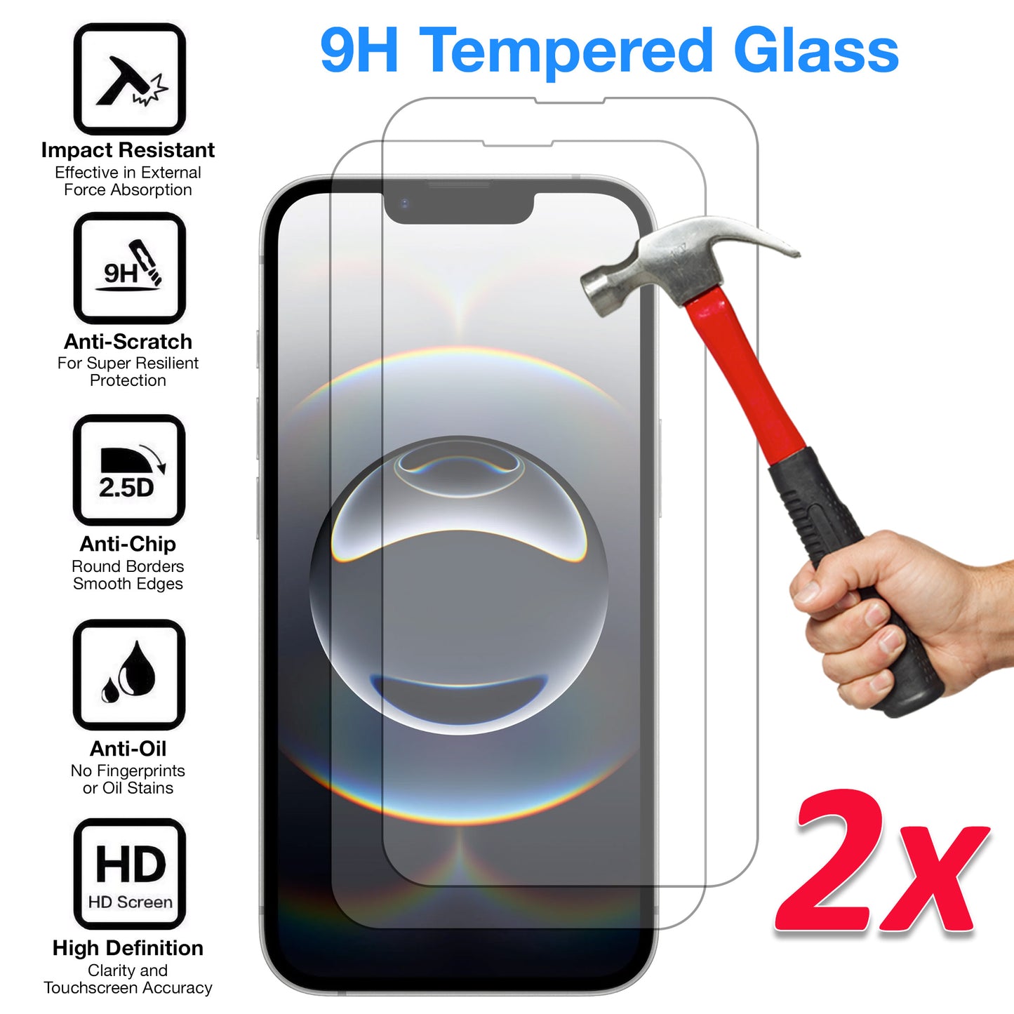 [2 Pack] MEZON Tempered Glass for iPhone 16e (6.1") Crystal Clear Premium 9H HD Case Friendly Screen Protectors