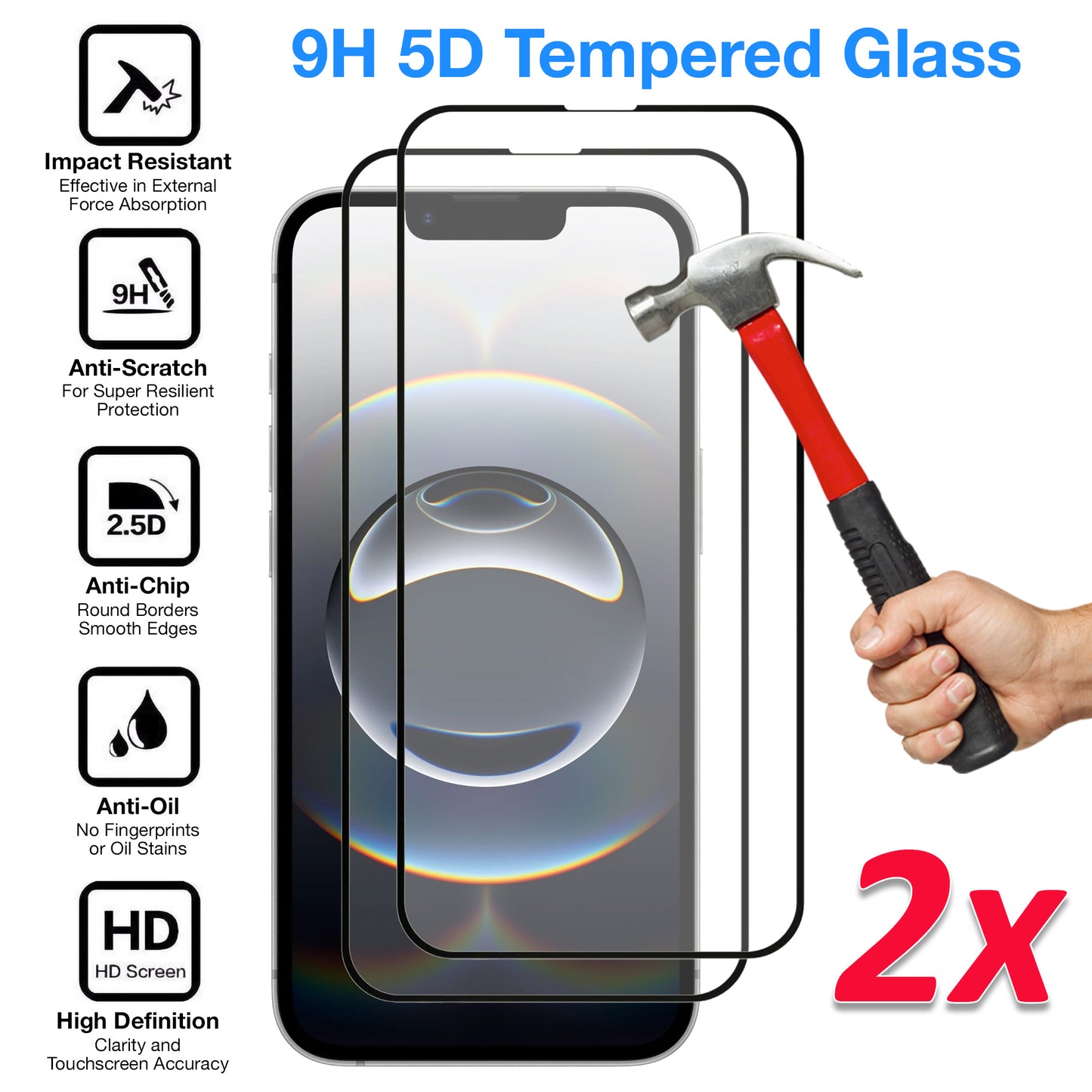 [2 Pack] MEZON Full Coverage Tempered Glass for iPhone 16e (6.1") Crystal Clear Premium 9H HD Screen Protectors