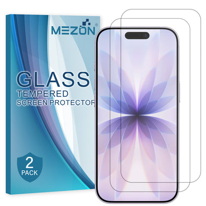 [2 Pack] MEZON Tempered Glass for iPhone 17 (6.3") Crystal Clear Premium 9H HD Case Friendly Screen Protectors