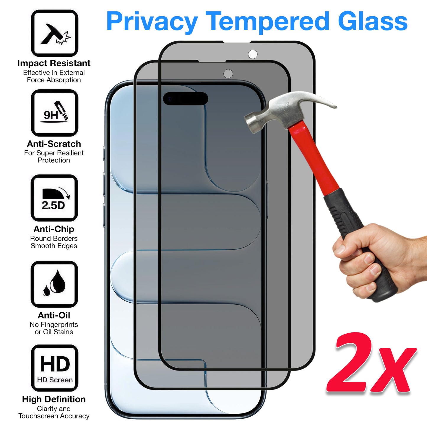 [2 Pack] MEZON Privacy Anti-Spy Full Coverage iPhone 17 Air (6.5") Tempered Glass Premium 9H HD Screen Protectors