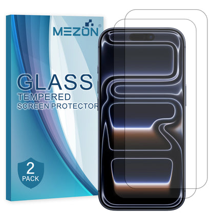 [2 Pack] MEZON Tempered Glass for iPhone 17 Pro (6.3") Crystal Clear Premium 9H HD Case Friendly Screen Protectors