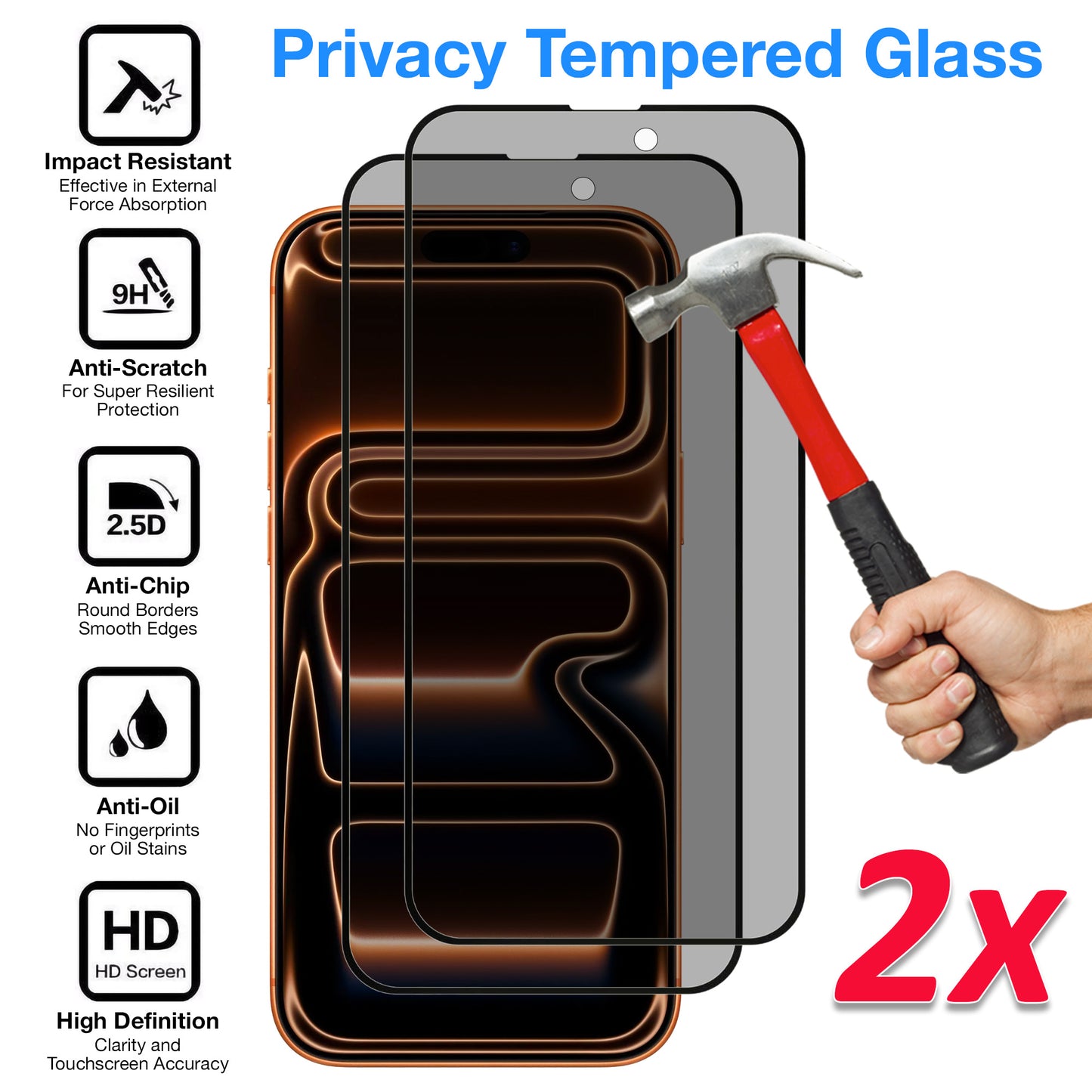 [2 Pack] MEZON Privacy Anti-Spy Full Coverage iPhone 17 Pro Max (6.9") Tempered Glass Premium 9H HD Screen Protectors