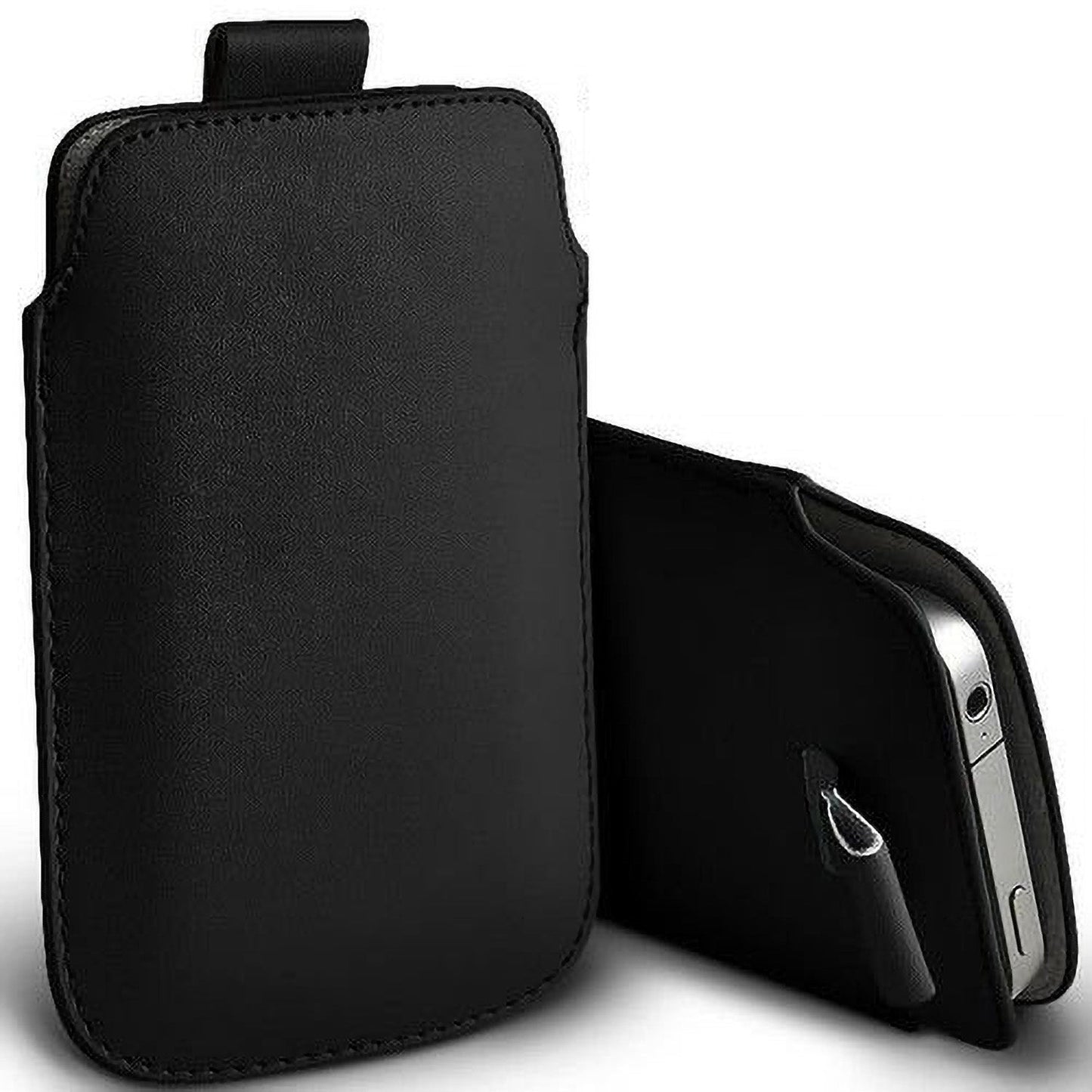 MEZON Pull Tab Slim Pouch for iPhone 15 Pro Max (6.7") PU Leather Sleeve Case – Shock Absorption – Black
