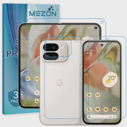 [3x in 1] MEZON Google Pixel 9 Pro Fold Premium Hydrogel Clear Edge-to-Edge Full Coverage Screen Protector Fingerprint Film