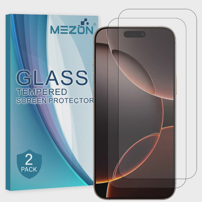 [2 Pack] MEZON Tempered Glass for iPhone 16 Pro (6.3") Crystal Clear Premium 9H HD Case Friendly Screen Protectors