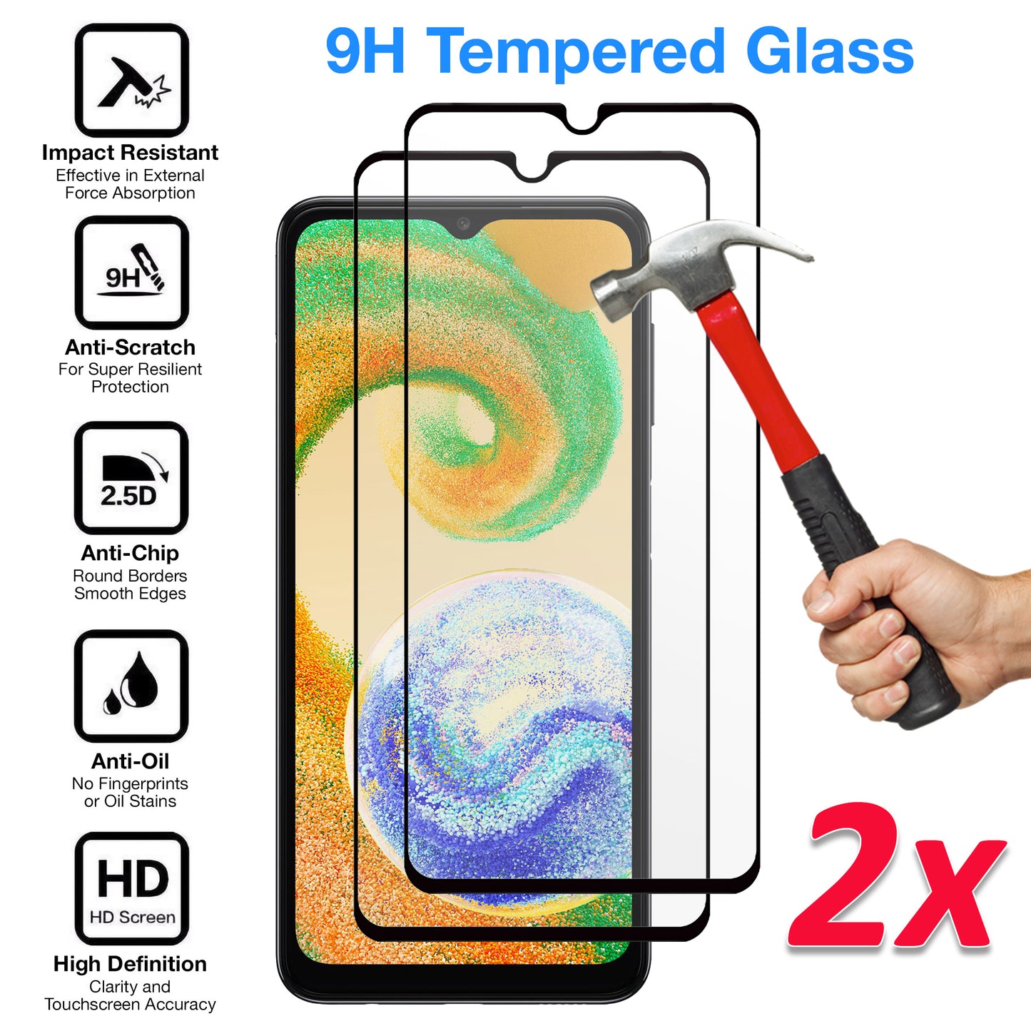 [2 Pack] MEZON Full Coverage Samsung Galaxy A04s Tempered Glass Crystal Clear Premium 9H HD Screen Protector