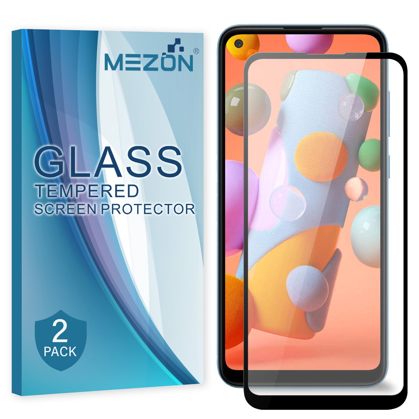 [2 Pack] MEZON Full Coverage Samsung Galaxy A11 Tempered Glass Crystal Clear Premium 9H HD Screen Protector (A11, 9H Full)
