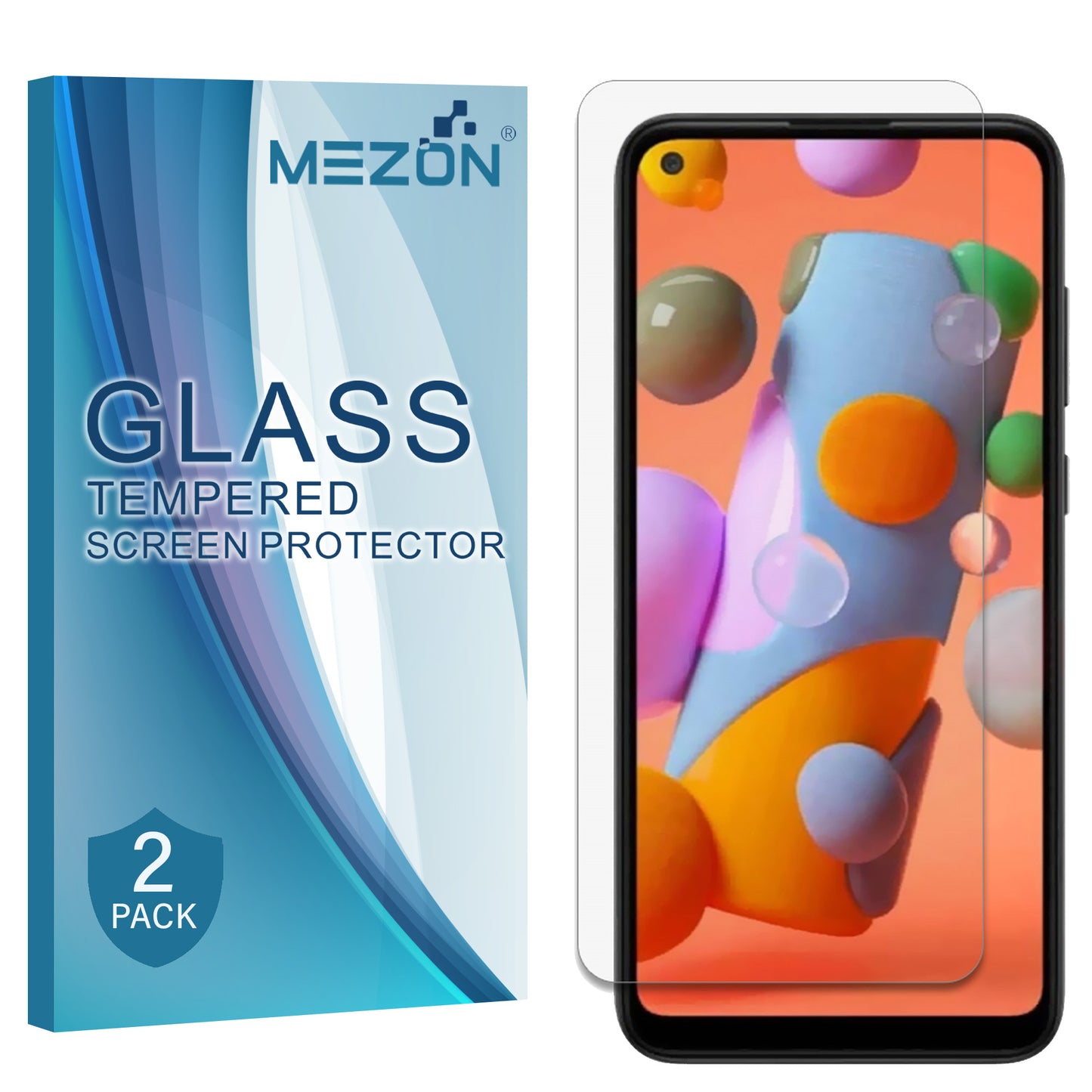 [2 Pack] MEZON Samsung Galaxy A21s Tempered Glass Crystal Clear Premium 9H HD Case Friendly Screen Protector (A21s, 9H)