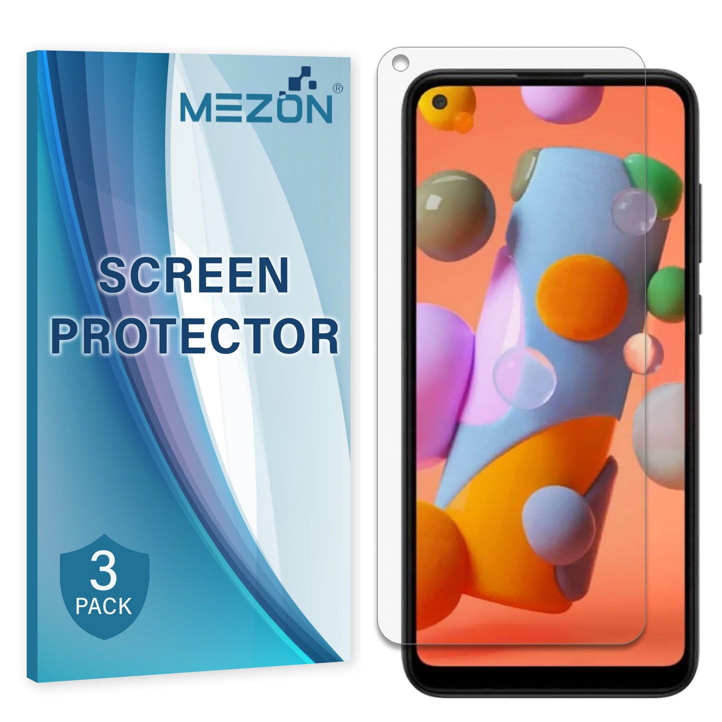 [3 Pack] MEZON Samsung Galaxy A11 Ultra Clear Screen Protector Case Friendly Film (A11, Clear)