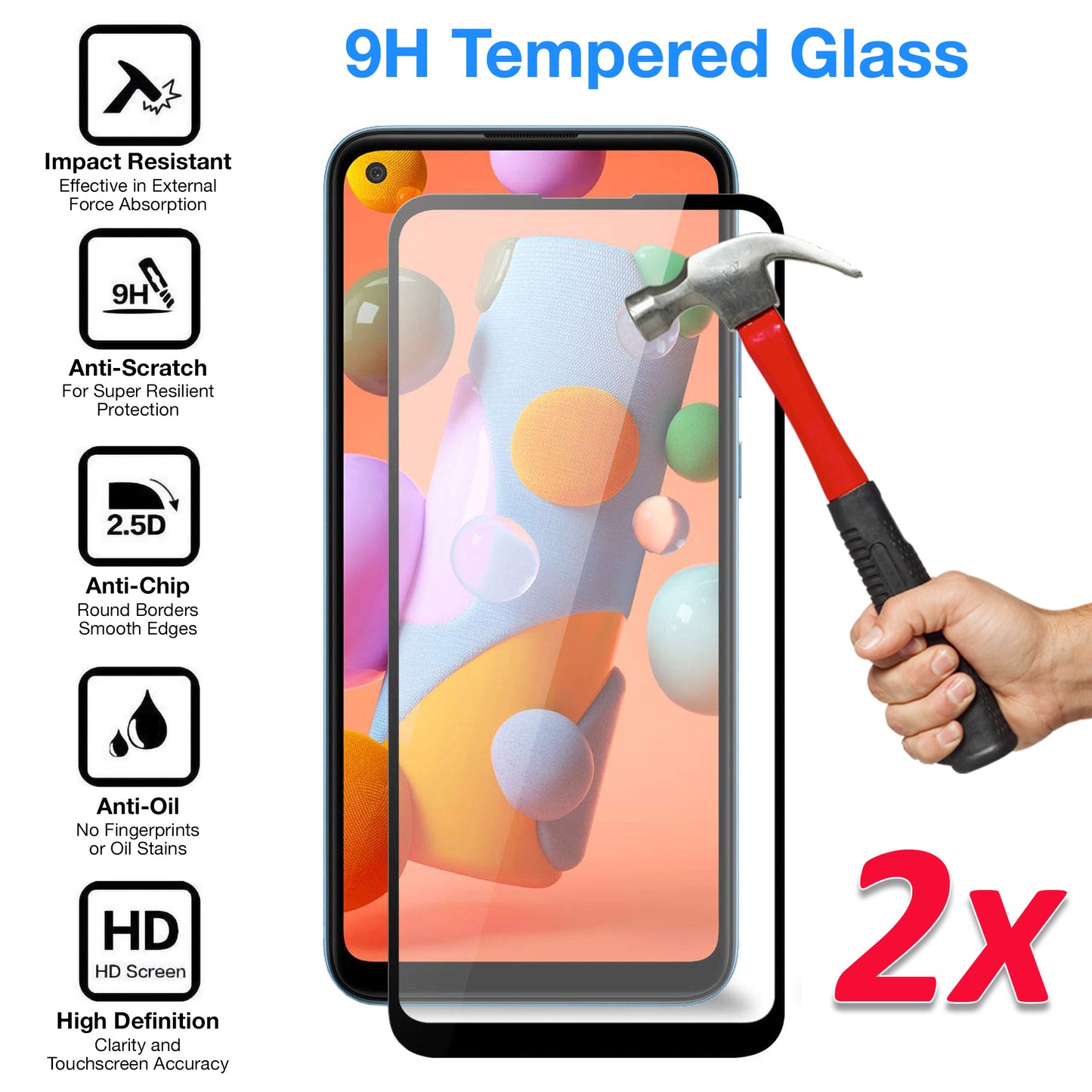 [2 Pack] MEZON Full Coverage Samsung Galaxy A21s Tempered Glass Crystal Clear Premium 9H HD Screen Protector (A21s, 9H Full)