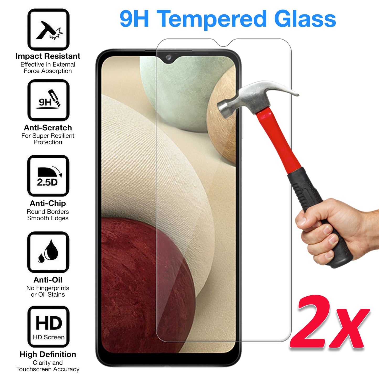 [2 Pack] MEZON Samsung Galaxy A12 Tempered Glass Crystal Clear Premium 9H HD Case Friendly Screen Protector (A12, 9H)