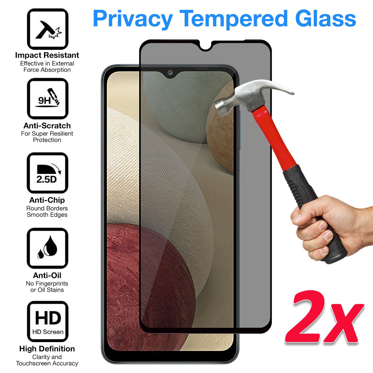 [2 Pack] MEZON Privacy Anti-Spy Full Coverage Samsung Galaxy A12 Tempered Glass Premium 9H HD Screen Protectors