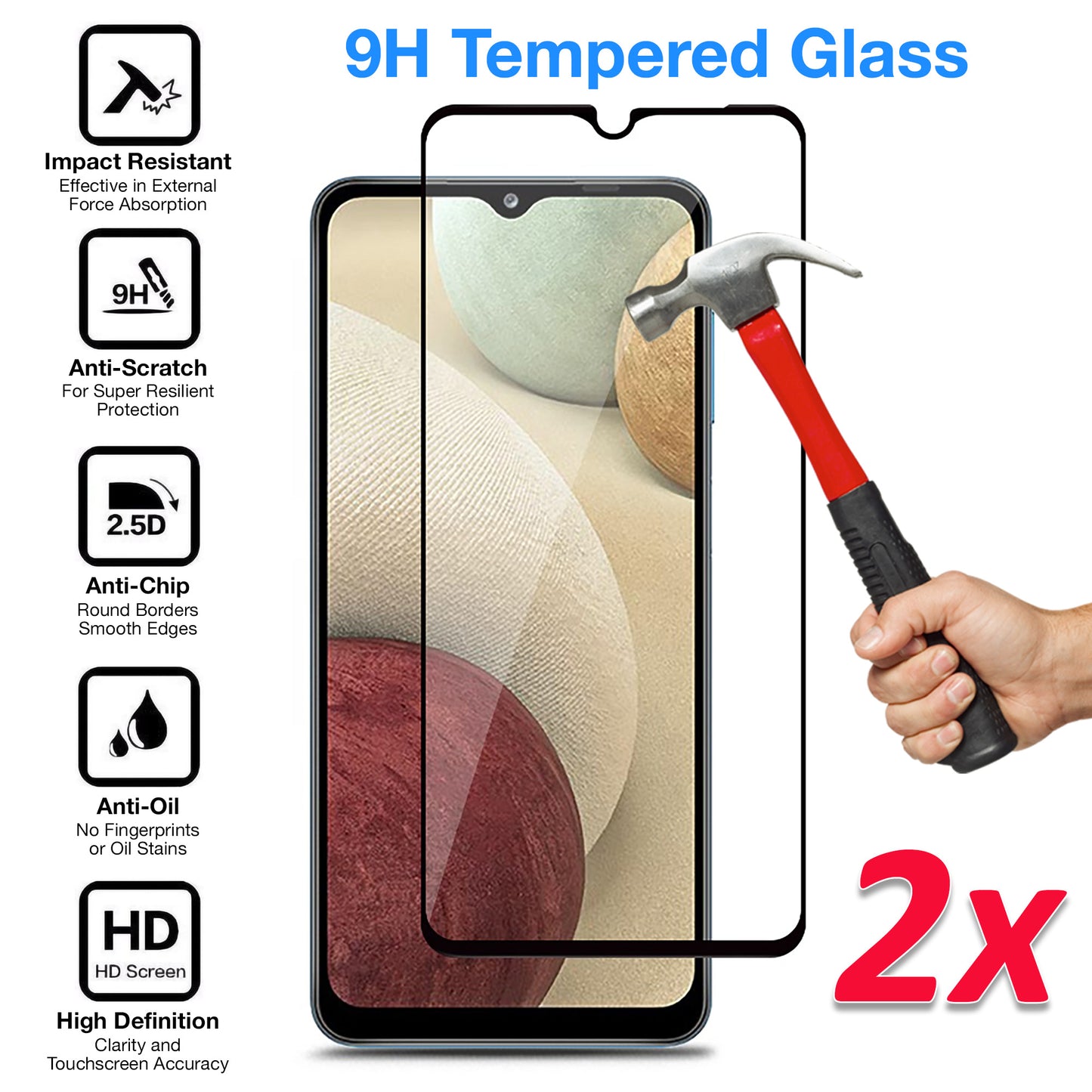 [2 Pack] MEZON Full Coverage Samsung Galaxy A12 Tempered Glass Crystal Clear Premium 9H HD Screen Protector (A12, 9H Full)