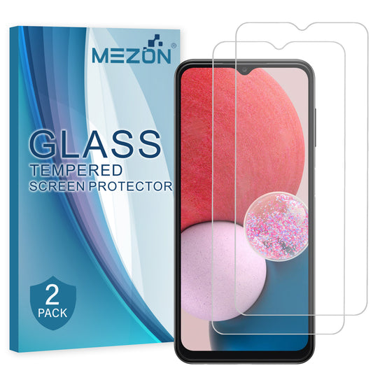 [2 Pack] MEZON Samsung Galaxy A13 Tempered Glass Crystal Clear Premium 9H HD Case Friendly Screen Protector (Galaxy A13, 9H)