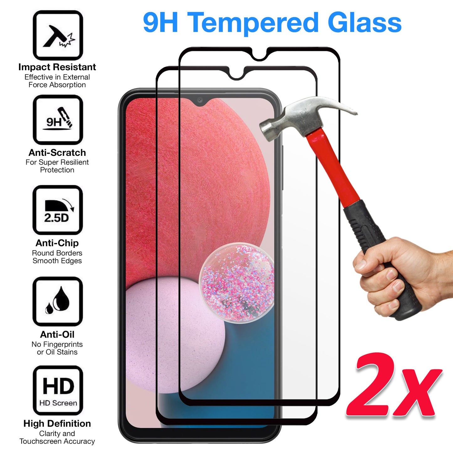 [2 Pack] MEZON Full Coverage Samsung Galaxy A13 Tempered Glass Crystal Clear Premium 9H HD Screen Protector